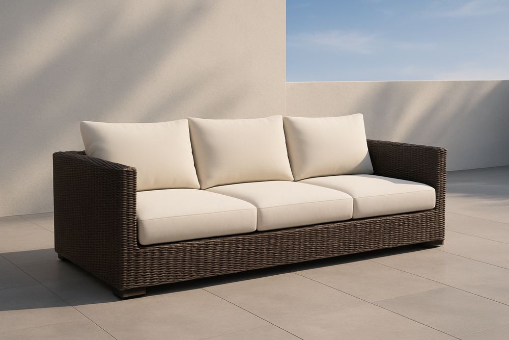 Divano 3 posti in Rattan con Cuscini Crema