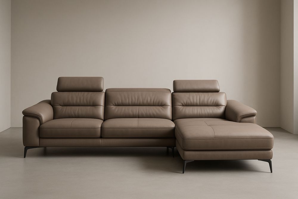 Divano Angolare in Pelle Sintetica Marrone con Poggiatesta Regolabili 300×160×95 cm