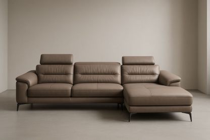 Divano Angolare in Pelle Sintetica Marrone con Poggiatesta Regolabili 300×160×95 cm