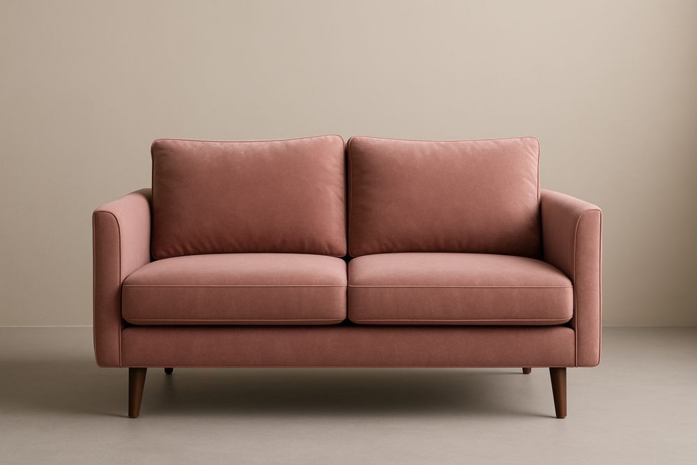 Divano a 2 posti in tessuto vellutato rosa con gambe in legno