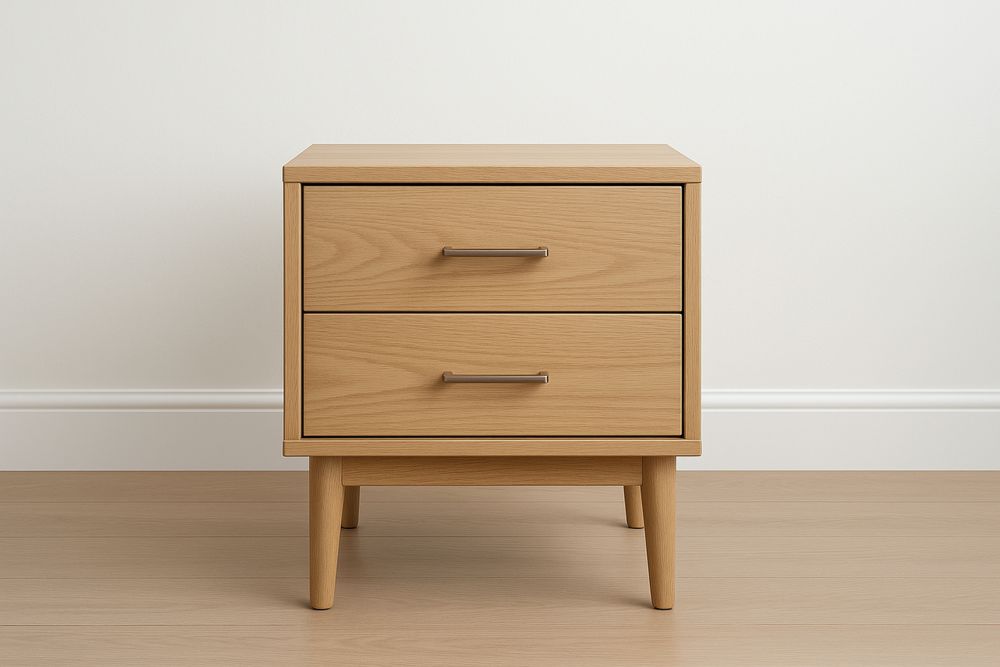 Comodino in Legno con Due Cassetti Colore Rovere 40x30x55 cm