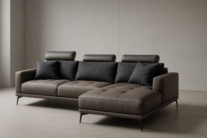 Divano angolare in pelle con poggiatesta regolabili 300x200x85 cm