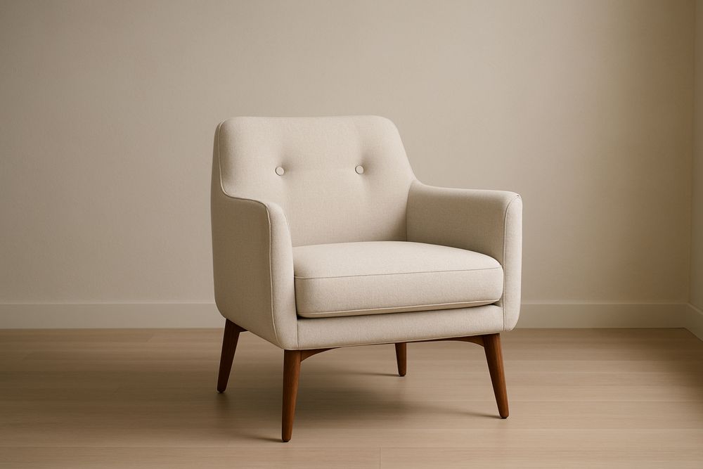 Poltrona in Tessuto con Gambe in Legno Beige