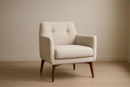 Poltrona in Tessuto con Gambe in Legno Beige