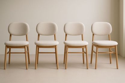 Set di 4 Sedie in Legno e Tessuto Beige