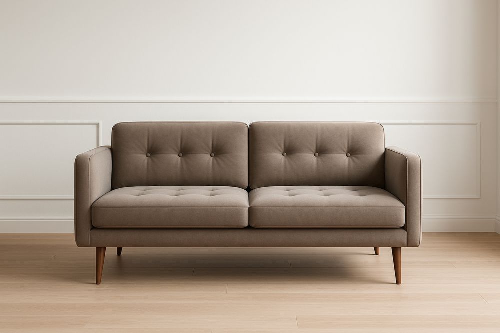 Divano a 2 Posti in Tessuto Poliestere Marrone con Gambe in Legno