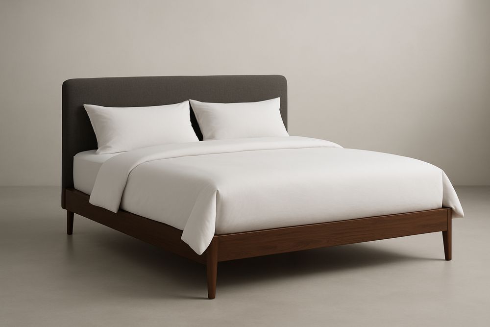 Letto Matrimoniale in Legno con Testiera in Tessuto Grigio 200x160×90 cm