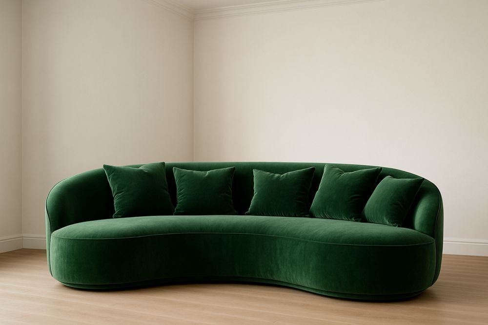 Divano curvo in velluto Verde con cuscini