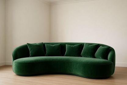 Divano curvo in velluto Verde con cuscini