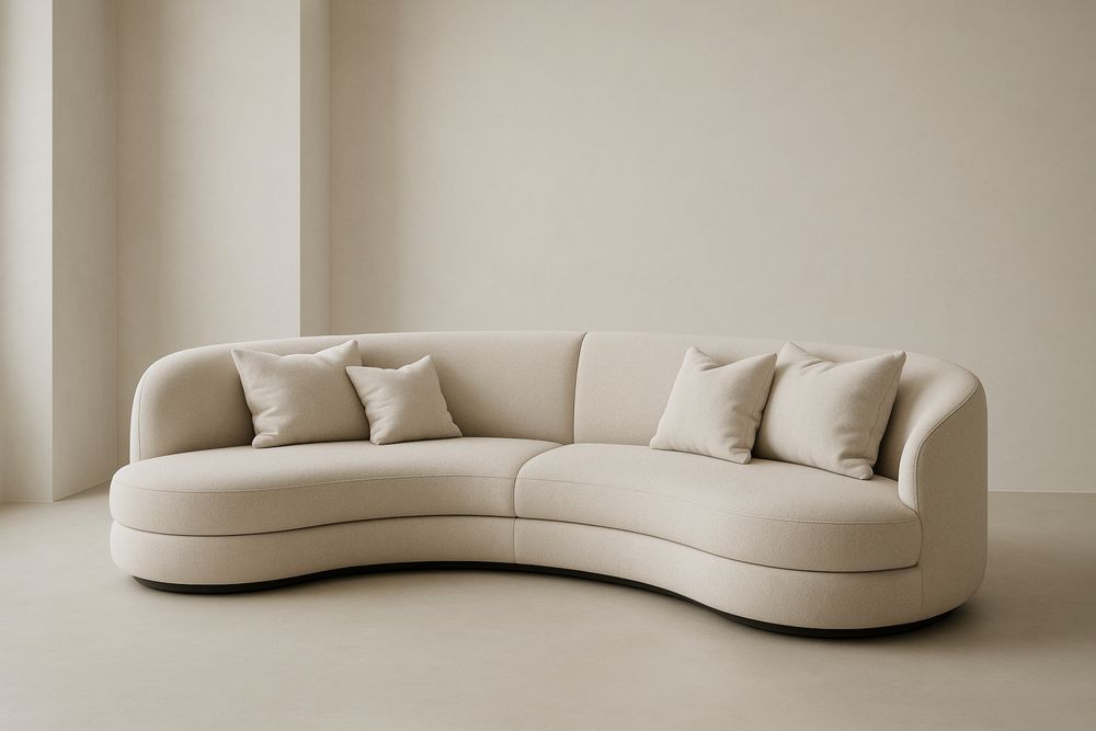 Divano Curvo in Tessuto Poliestere Beige con Cuscini Inclusi