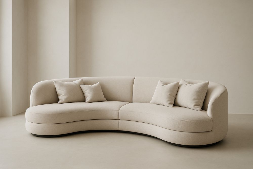 Divano Curvo in Tessuto Poliestere Beige con Cuscini Inclusi