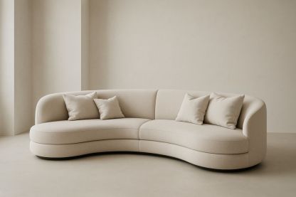 Divano Curvo in Tessuto Poliestere Beige con Cuscini Inclusi