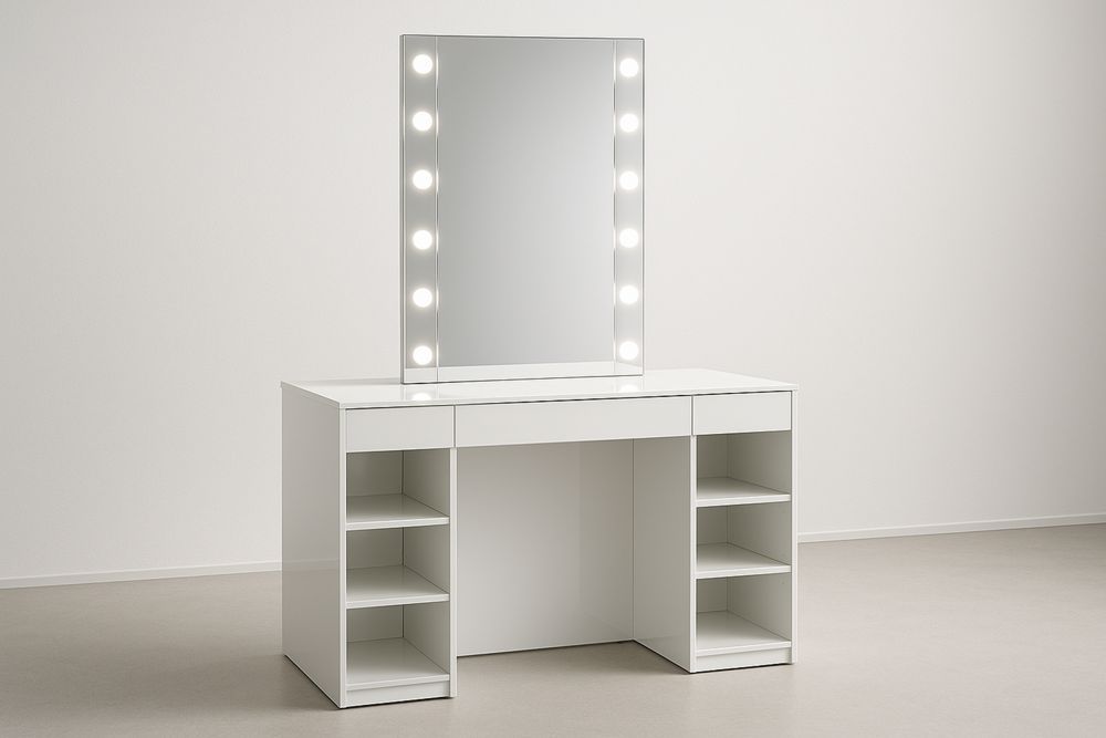Consolle trucco specchio con luci legno MDF bianco 140x50x160 cm