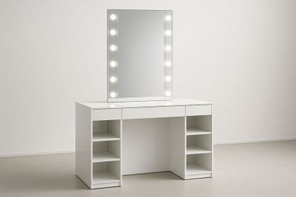 Consolle trucco specchio con luci legno MDF bianco 140x50x160 cm
