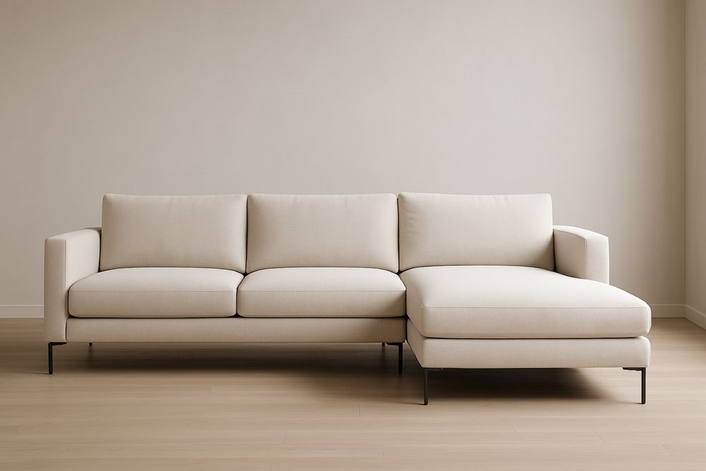 Divano angolare in tessuto poliestere beige con chaise longue