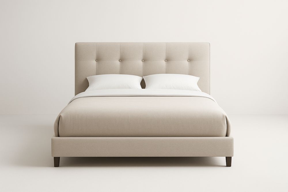 Letto matrimoniale in legno e tessuto beige 200x160×120 cm