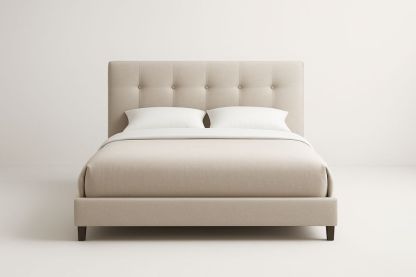 Letto matrimoniale in legno e tessuto beige 200x160×120 cm