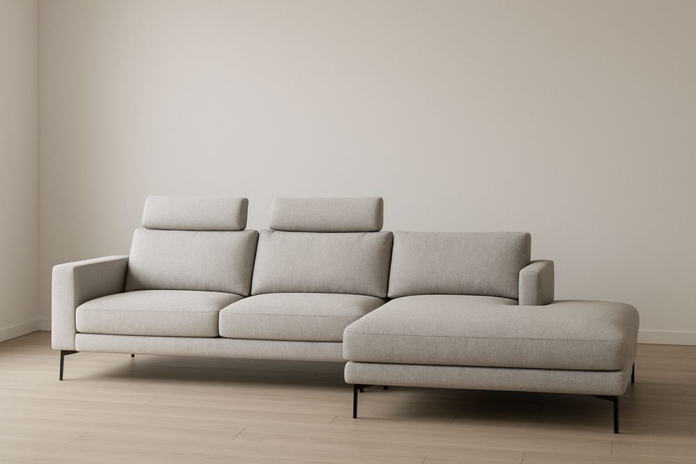 Divano angolare in tessuto con struttura in metallo Grigio Chiaro