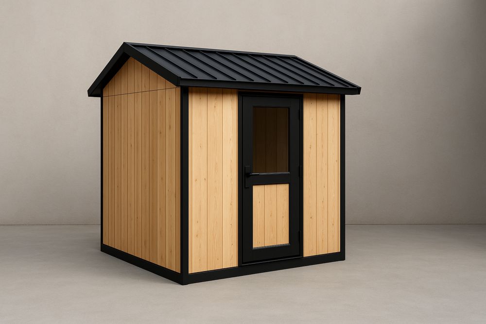 Capanno in Legno di Abete con Struttura in Acciaio Nero