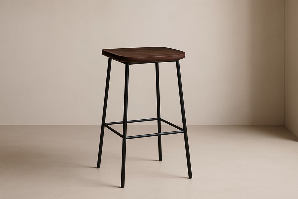 Sgabello da Bar in Legno con Struttura in Metallo, Marrone e Nero