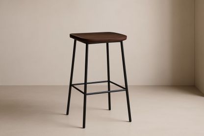 Sgabello da Bar in Legno con Struttura in Metallo, Marrone e Nero