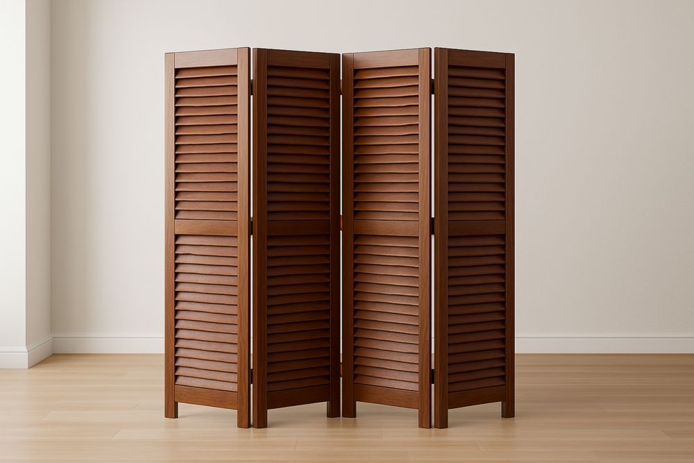 Paravento Pieghevole in Legno Massello con Lamelle Marrone
