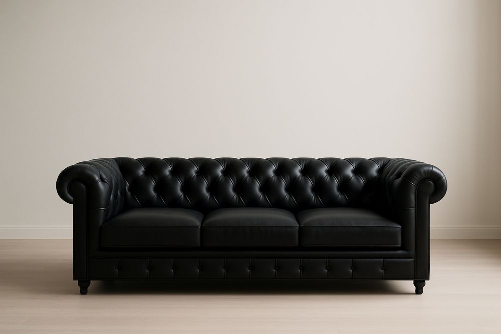 Divano in Pelle Nero Chesterfield 200x80x75 cm