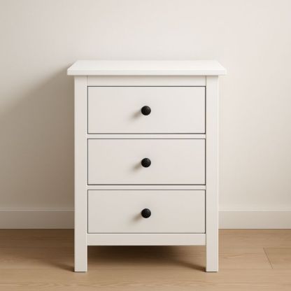 Comodino in Legno con 3 Cassetti Bianco