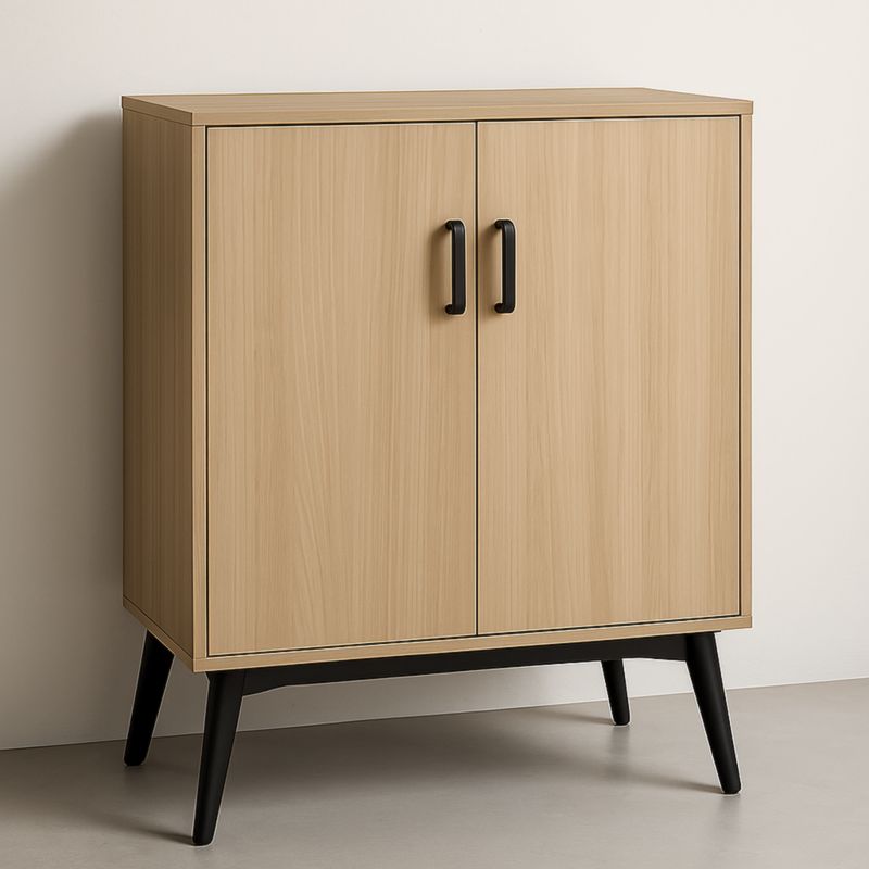 Credenza in Legno Composito Rovere Chiaro Gambe in Metallo Nero 80x40x100 cm