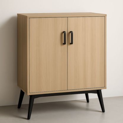 Credenza in Legno Composito Rovere Chiaro Gambe in Metallo Nero 80x40x100 cm