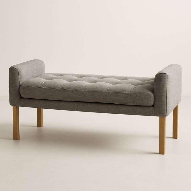 Panca imbottita tessuto grigio con gambe in legno massello