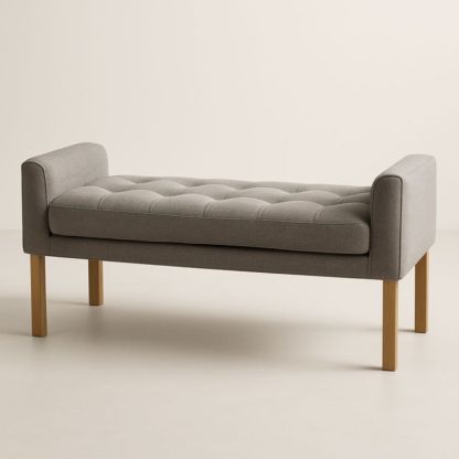 Panca imbottita tessuto grigio con gambe in legno massello