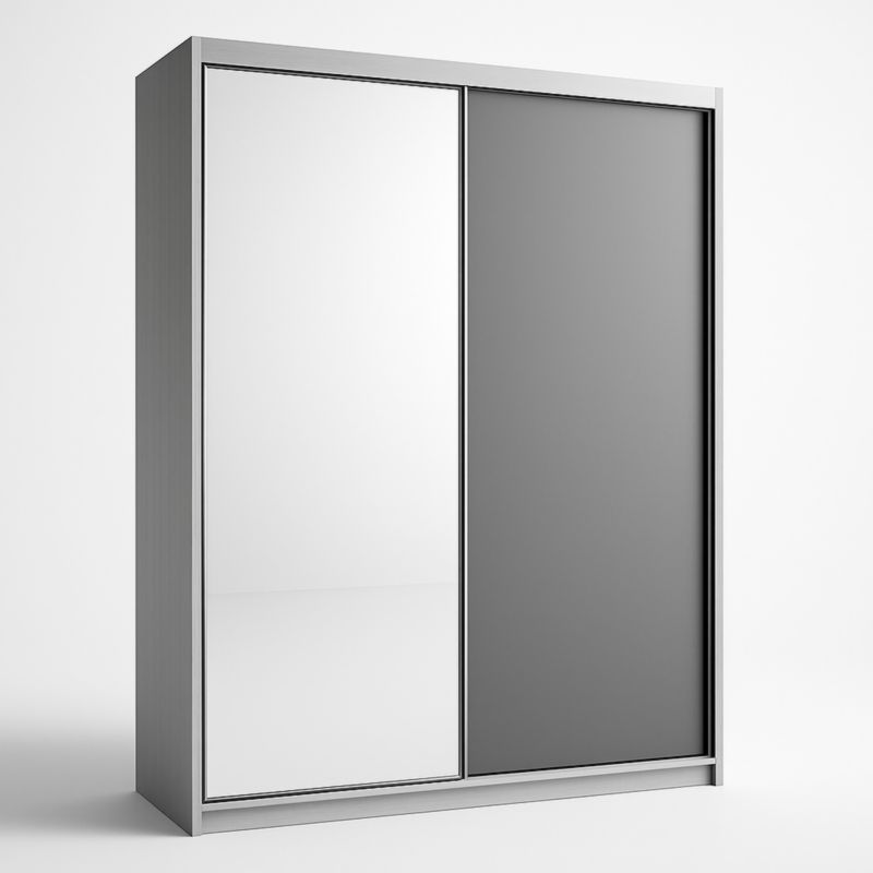 Armadio guardaroba ante scorrevoli specchio e grigio MDF laminato 200x60x240 cm