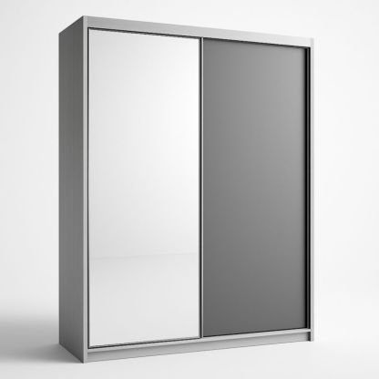 Armadio guardaroba ante scorrevoli specchio e grigio MDF laminato 200x60x240 cm