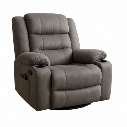 Poltrona Reclinabile con Portabicchieri in Microfibra Grigia