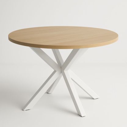 Tavolo rotondo in legno con gambe in acciaio bianco