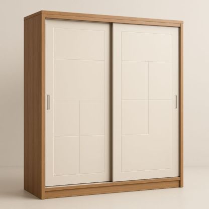 Armadio guardaroba ante scorrevoli rettangolare crema legno MDF 200x150x60 cm