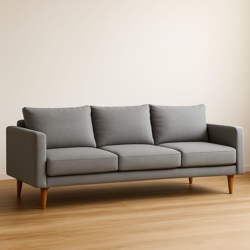 Divano a 3 Posti in Tessuto Grigio con Gambe in Legno 210x85x75 cm