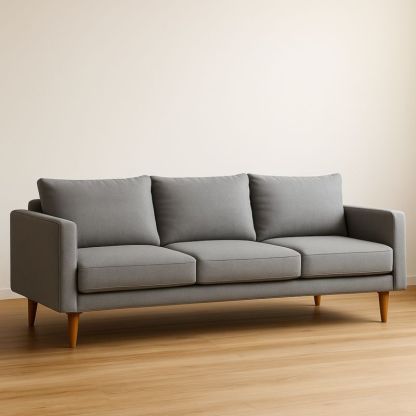 Divano a 3 Posti in Tessuto Grigio con Gambe in Legno 210x85x75 cm