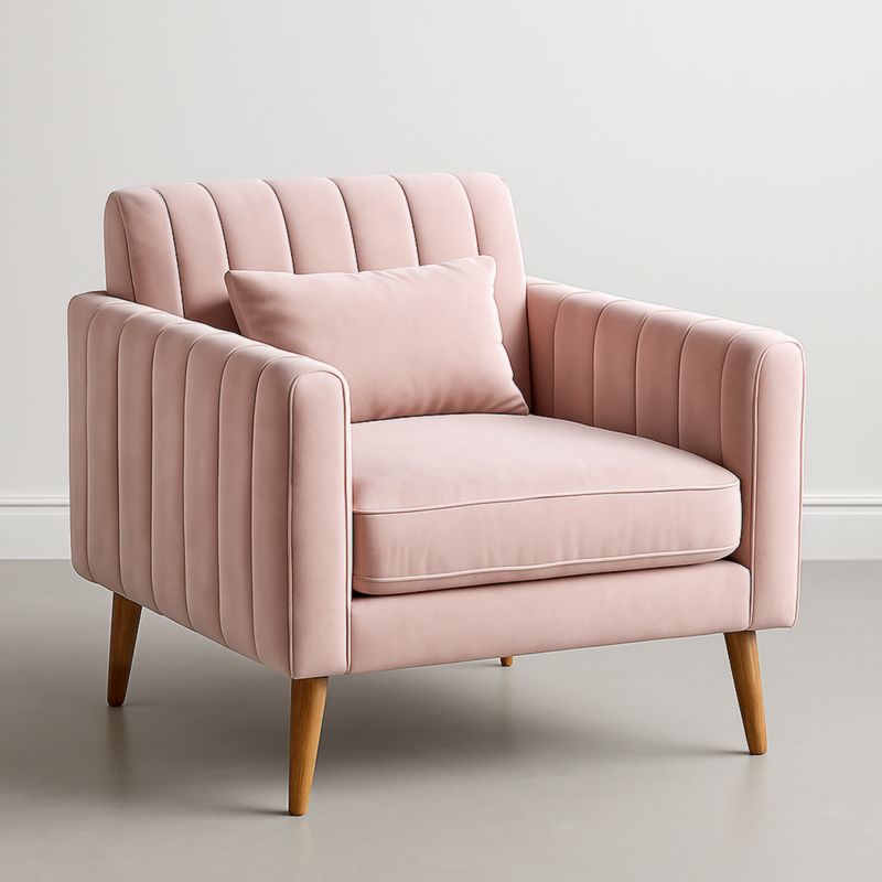 Poltrona in Velluto Rosa Piedi in Legno