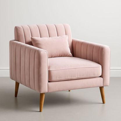 Poltrona in Velluto Rosa Piedi in Legno