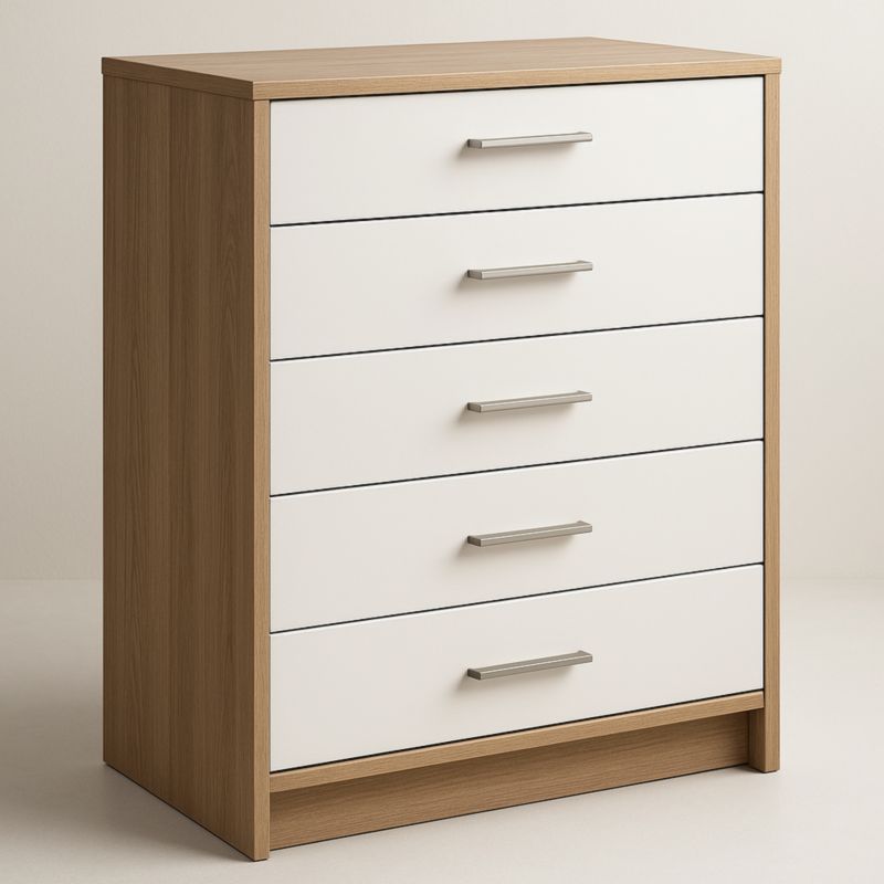 Cassettiera a 5 cassetti bianco e legno MDF laminato 80x40x100 cm