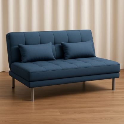 Divano letto in poliestere blu con cuscini