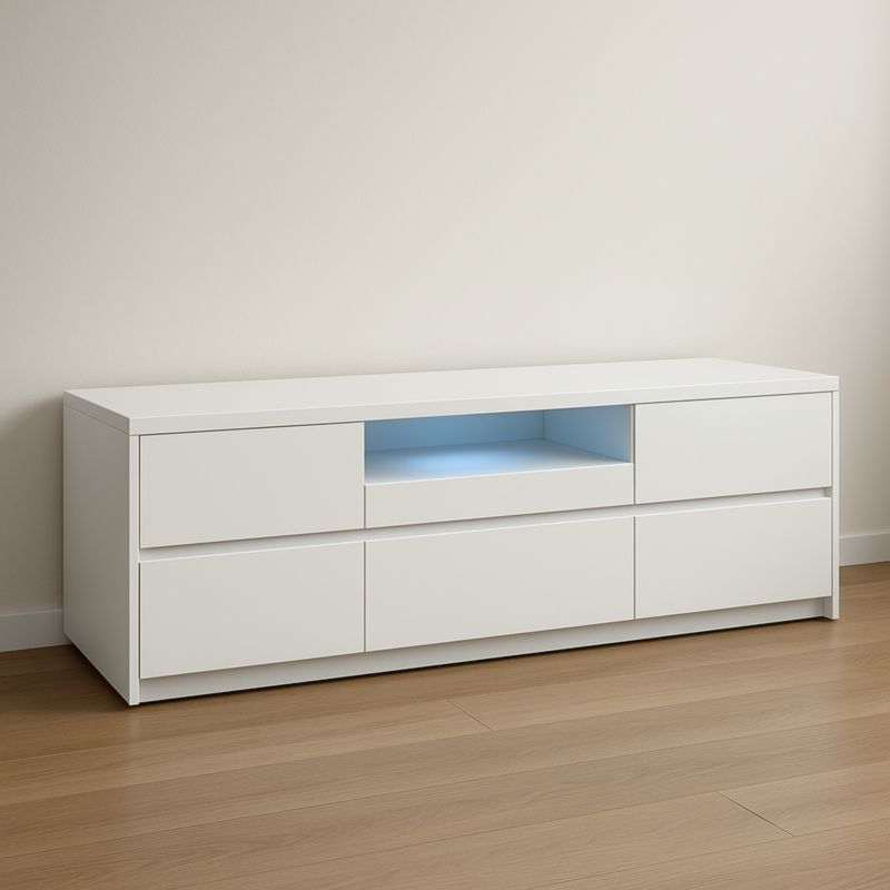 Mobile TV bianco a 5 cassetti MDF con ripiano LED 180x40x60 cm