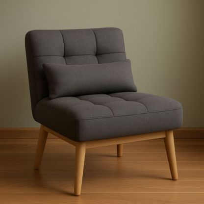 Poltrona imbottita tessuto grigio gambe legno massello