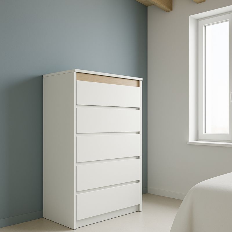 Cassettiera bianca a 5 cassetti in MDF 80x123x48 cm