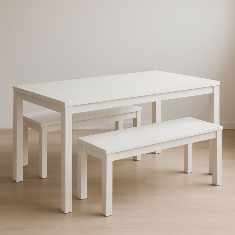 Set tavolo da pranzo rettangolare bianco in MDF 120x75x74 cm con panca