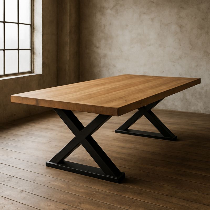 Tavolo rettangolare in legno massello con base in metallo 200 cm x 100 cm x 76 cm marrone/nero