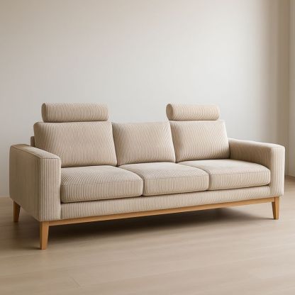 Divano a Tre Posti Tessuto Beige Legno 210x85x90 cm