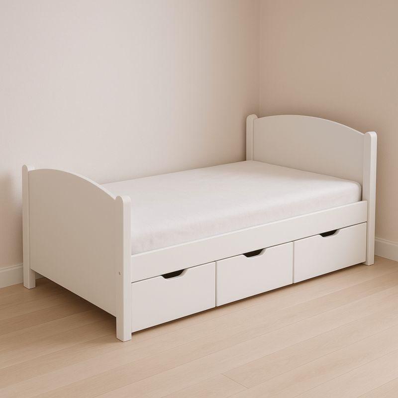 Letto singolo con cassetti in MDF bianco 200x90x60 cm